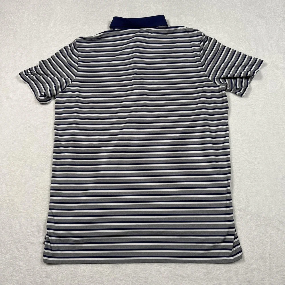 Ralph Lauren RLX Polo Shirt Mens XL Blue Gray White Striped Golf BHCC 1912 Logo‎